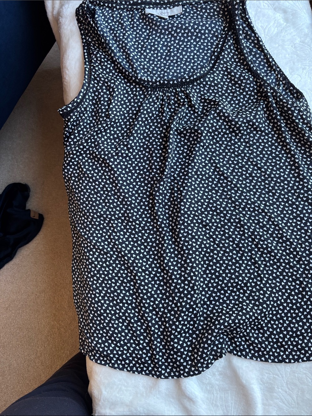 LOFT Black Tank Top with White Heart Motif